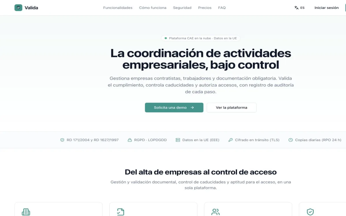 Home de Valida para coordinación de actividades empresariales